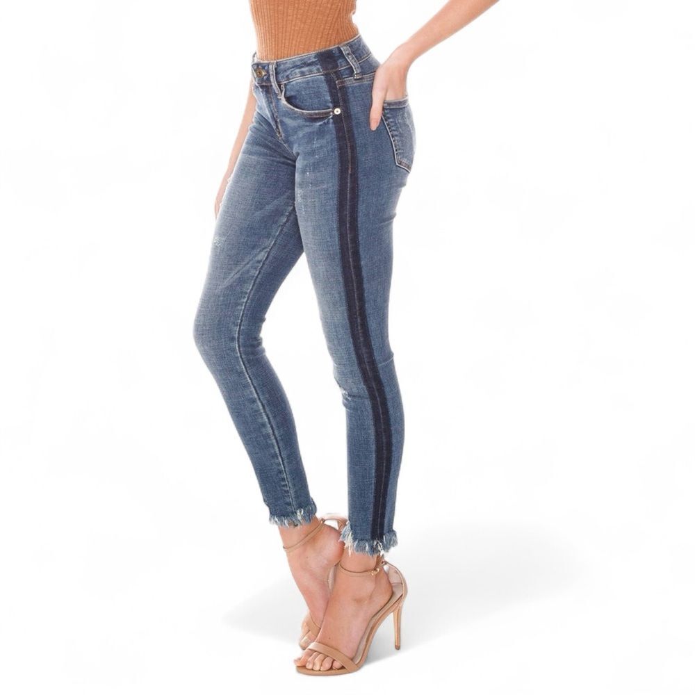 Pistola Audrey Ankle Crop Jeans Size 26 Raw Hem Side Stripe